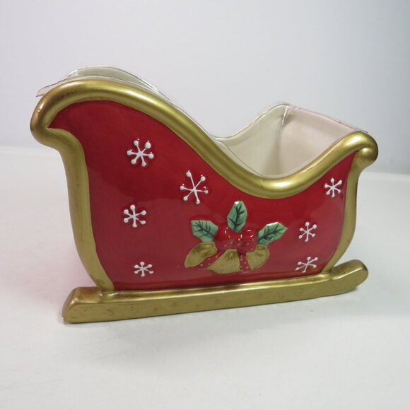Fitz and Floyd Festive Bells ceramic sled w floral tray Holiday Christmas Decor - Picture 3 of 12
